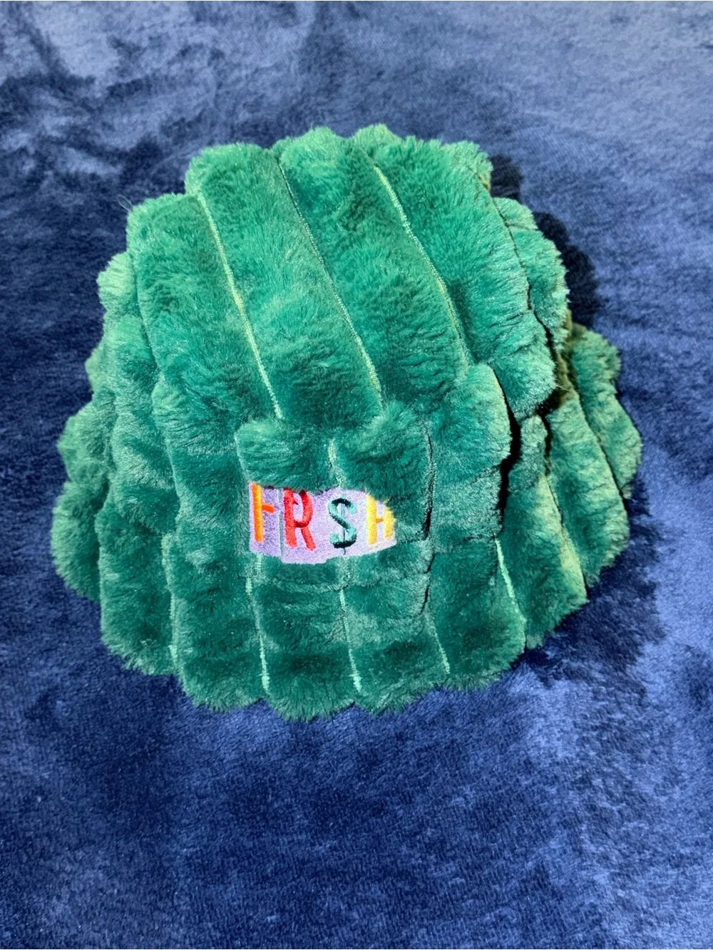 Green Plush Bucket Hat with 'FR$H' Embroidery